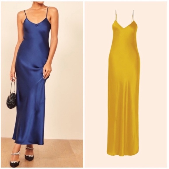 Reformation Genevieve Dress in shiny pale blue/ shiny grey NWT - Picture 6 of 6